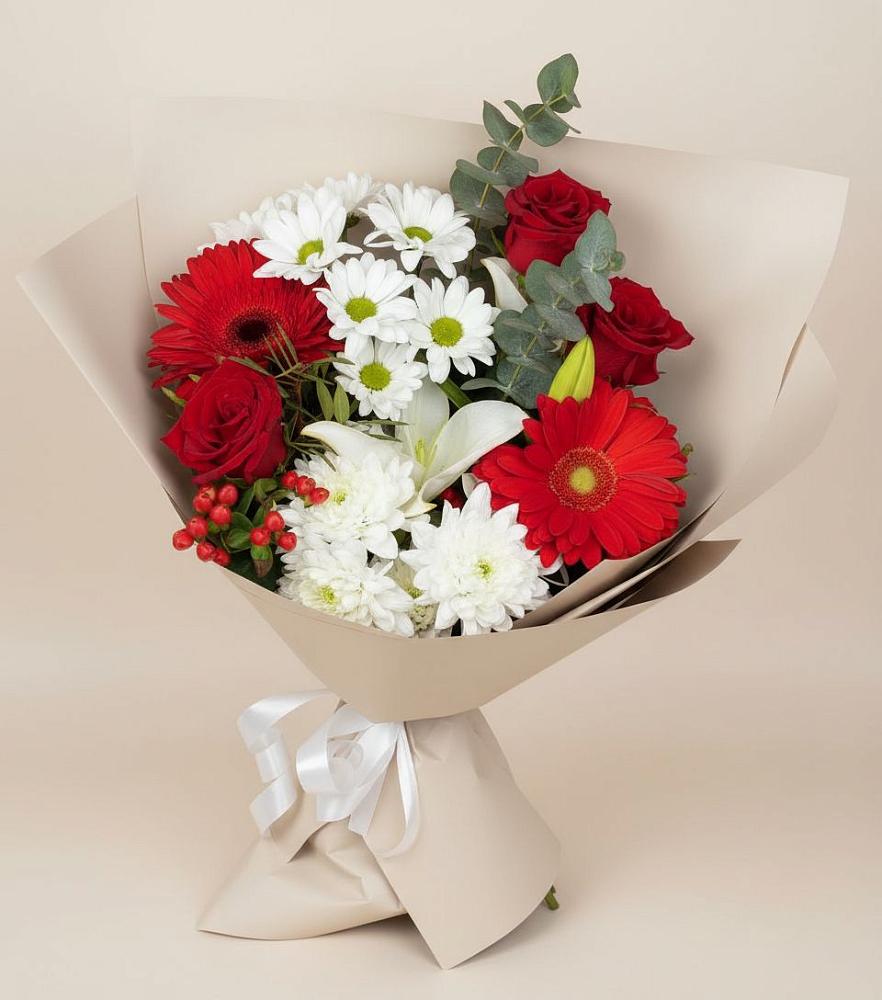 Букет цветов из: Розы, Хризантемы, Герберы и Лилии в Мухоршибири