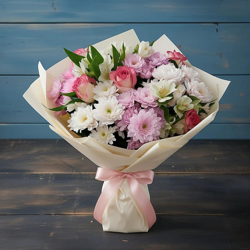 Букет цветов из: Хризантемы, Альстромерии и Розы в Мухоршибири